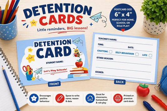 Detention Cards for Kids Role Play